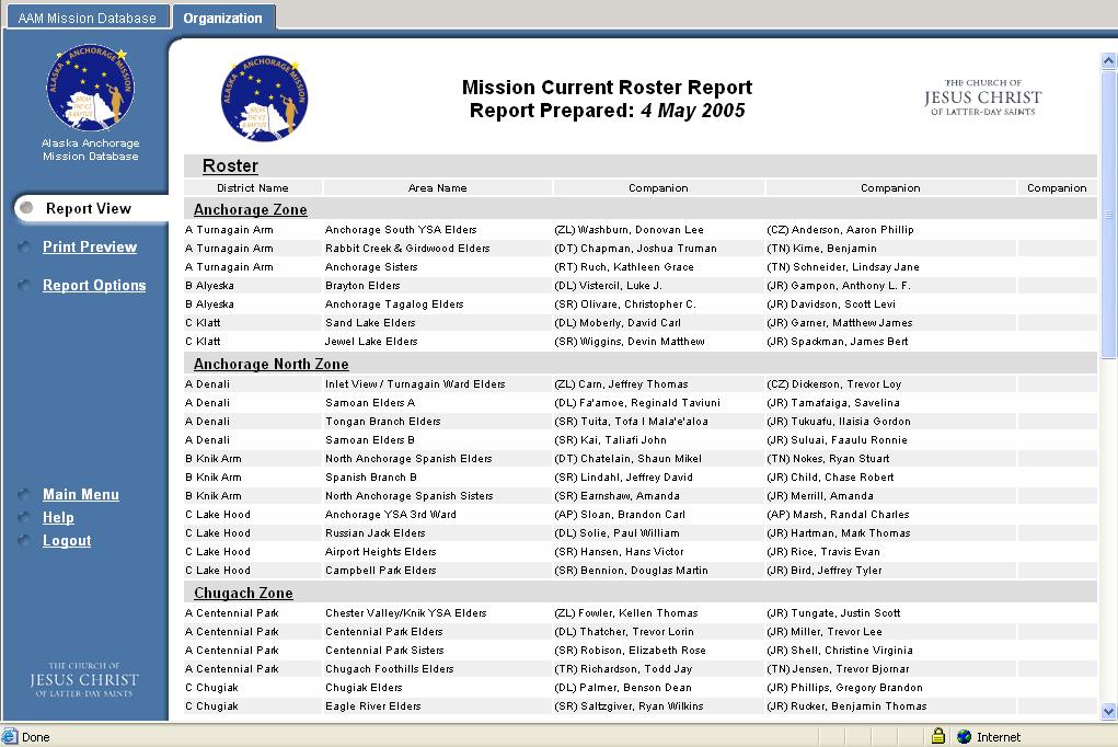 Report View (Mission Roster) Report