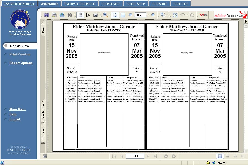 Report View (Print Individual Boardcard) Boardcards are produced in Adobe PDF