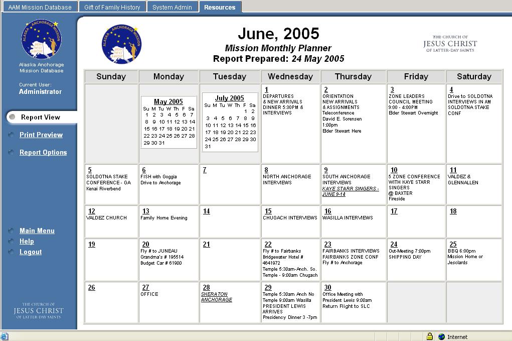 Report View (View Monthly Calendar) Calendars are easily created,