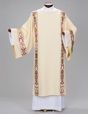 DALMATIC An outer liturgical garment worn by a deacon at Mass and in solemn processions.