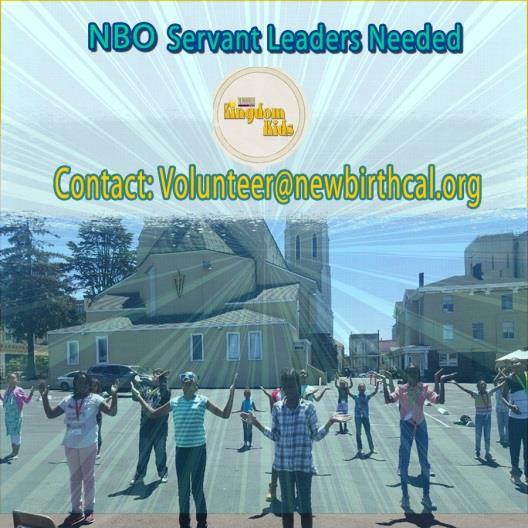 Come get plugged into NBO and be the best part of a child s week. Consider this monthly act of service your earthly investment with eternal rewards! Email:volunteer@newbirthcal.