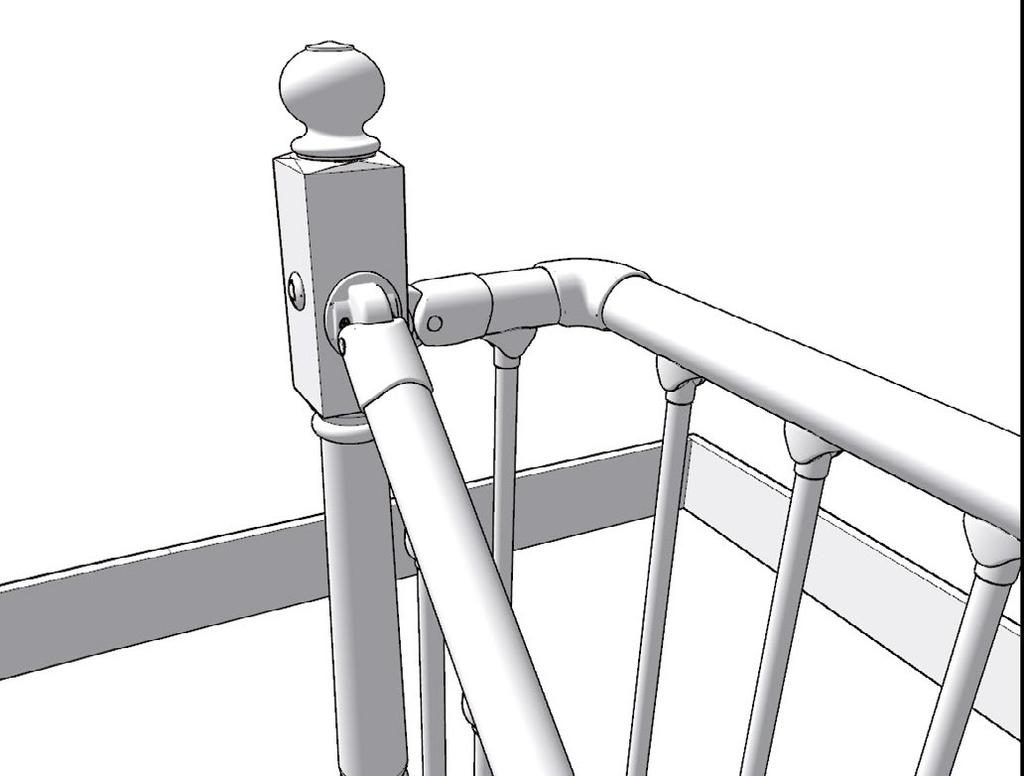 Now connect the short handrail end to the Adjustable Handrail Connector, following the same instructions from earlier on how to install this connector to the Newel Head.