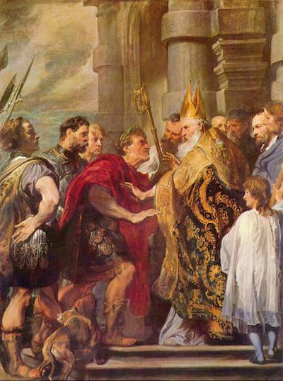 Ambrose forced Theodosius to repent in public for his violent orders before he could be allowed to enter a Christian church to pray. L.