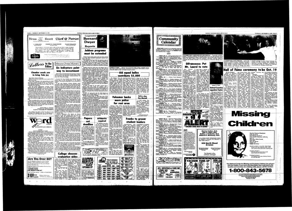 PAGE 4 THURSDAY. SEPTEMBER 19. 1985 NEWSRECORD/CLARK PATROT! J.,uv< OU» U~l.lv!.r."Ul.J lll Accord XtCarZ QjPatrot C. VGLANTE Edtor/Publsher ROBERT R.