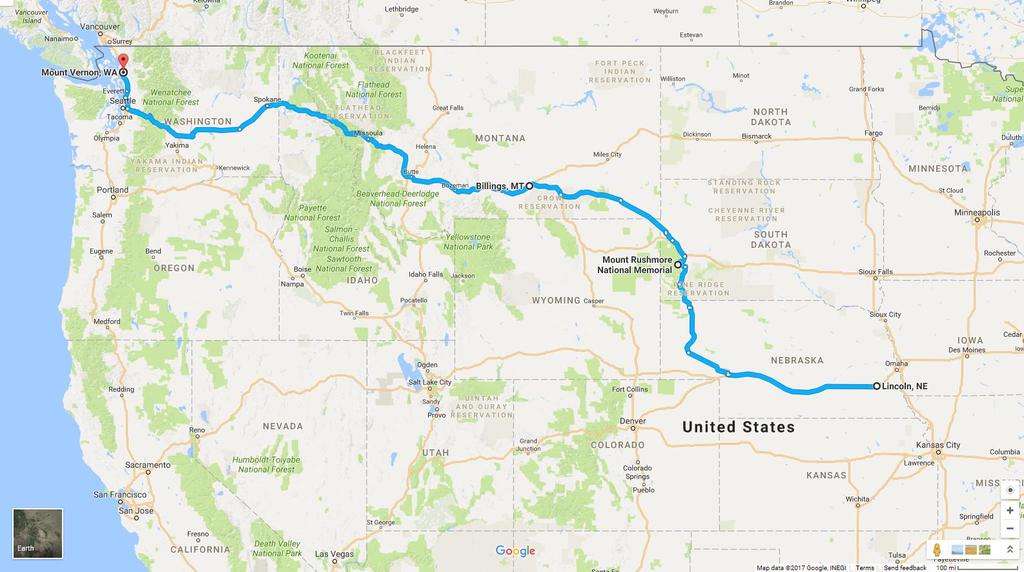 2017 Youth Group Mission Trip Return Route Departing Lincoln at 5:00 am on Saturday April 8th.