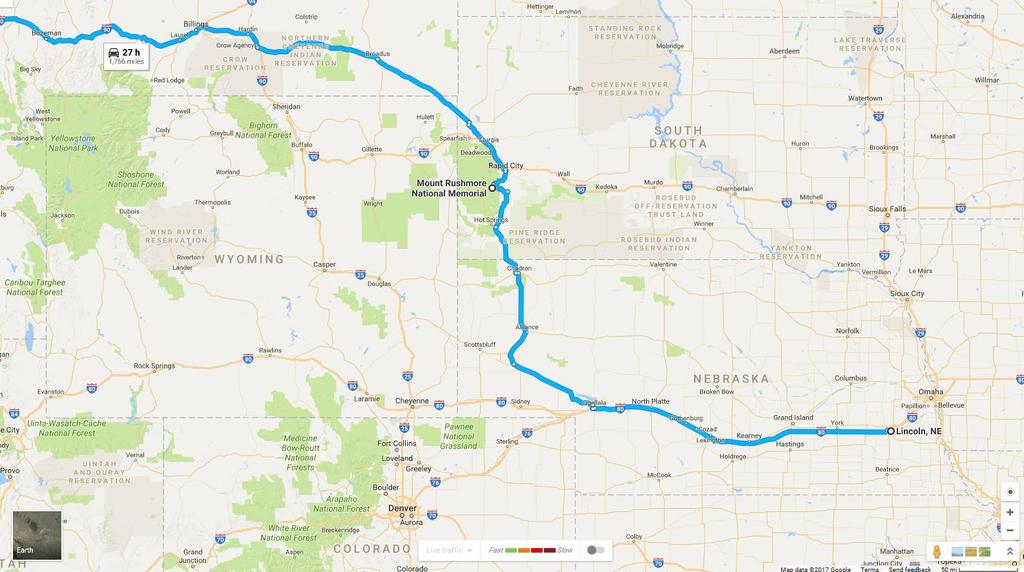 2017 Youth Group Mission Trip Return Route Notes: Breakfast in the van. Heading west we turn northward at Ogallala to Mt. Rushmore and the Black Hills.