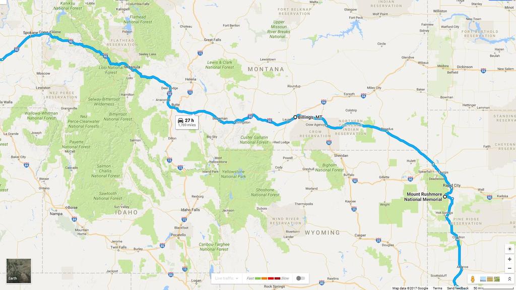2017 Youth Group Mission Trip Return Route Notes: From Rushmore we head west again with a stop in Billings and a visit with old friends.