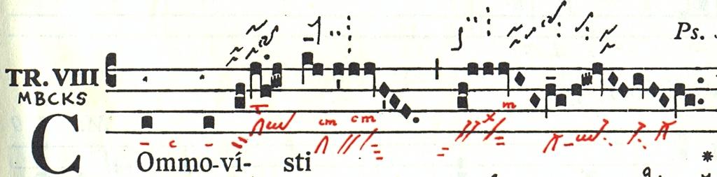 III dalis Grigališkojo choralo tradicijos metmenys vertus, tokia įžanga panaši ir į tipišką trečiosios dermės melizmatinių Mišių giesmių įžangas.
