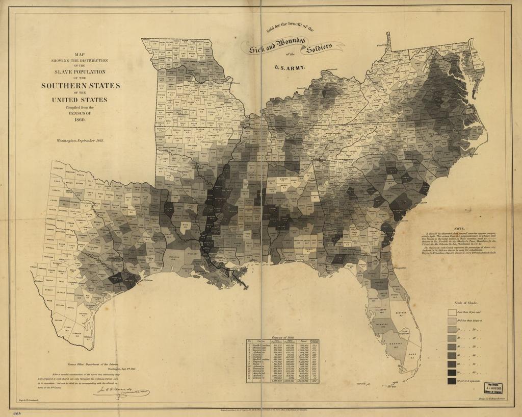 Graham, Henry S. Map showing the distribution of the slave population of the southern states of the United States.