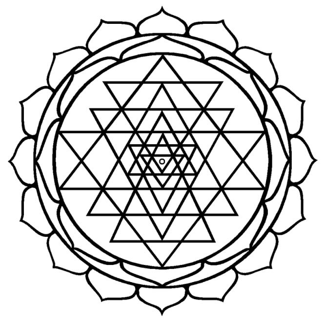 Angle of the Triangle Triangles in Yantras are often drawn as equilaterals, with all three angles at 60, as in the Star of David.