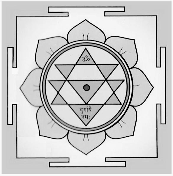 The five downward-pointing triangles of Shakti represent the Five Elements, in each of their three manifestations as the gross Element (Left Side), the sense associated with it (Right Side) and the
