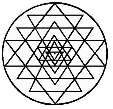 Vishwa Nirmala Dharma s Śhrī Chakra Neither of the above methods will produce the Śhrī Chakra used as the symbol of Vishwa Nirmala Dharma, as they both rely on the apices of the triangles touching