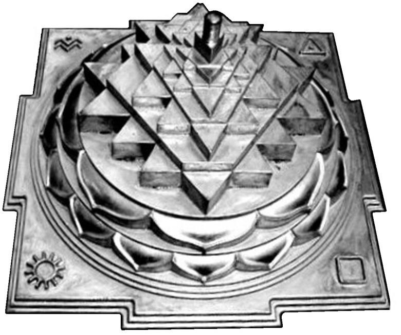 The Shri Chakra is usually inscribed on a flat sheet of metal.