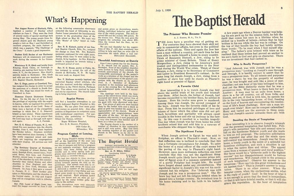 2 THE BAPTST HERALD The Bapis Herald Whas Happening Rev Augus Rosner of Shauck, Okla, bapized a n umber of Sunday school schola rs on June 6 They were he fru i of sever al weeks of special meeings