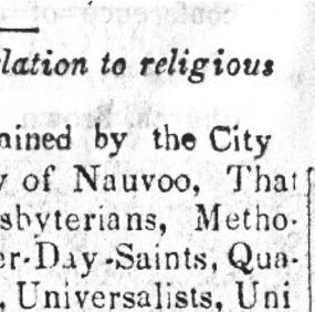 city issued a decree on religious liberty that listed Catholics alongside a number of other groups, including Latterday Saints themselves: Be