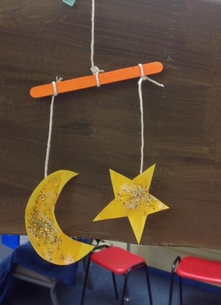 We looked at various symbols that represent Ramadan and during continuous provision we created mobiles