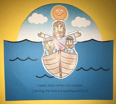 Have children glue Jesus in the boat to the blue water 4.