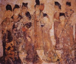 Tang prosperity is reflected in the elegant wall paintings and terra-cotta figurines that were used in tombs. The range of the subject matter was varied.