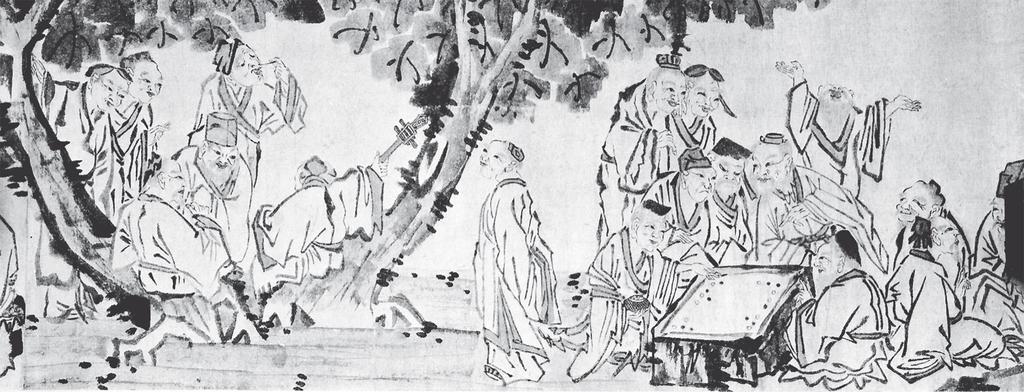 Figure 13.2 As shown in this ink drawing of Chinese philosophers of the Song dynasty, board games and musical recitals were highly esteemed leisure activities for the scholargentry class.