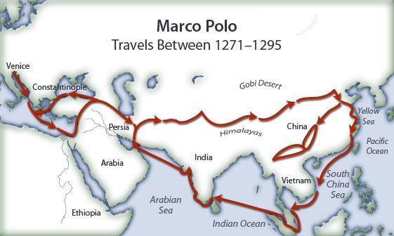 Route of Marco Polo along the reopened Silk Road.