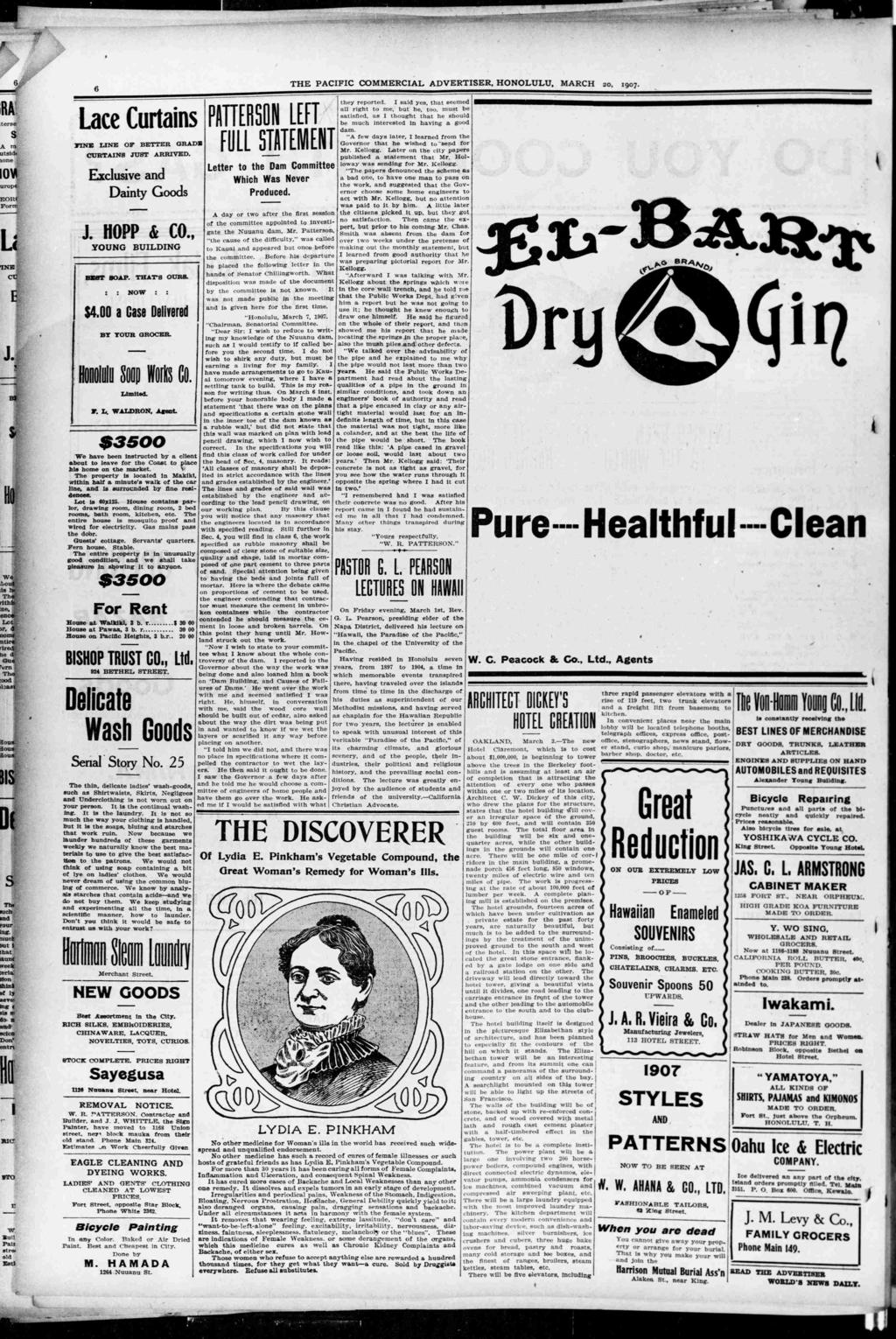 THE PACFC COMMERCAL ADVERTSER, HONOLULU, MARCH 20, 907 Bl V ace Curtans T EHSUB Ltr dam JTNE LNE OF BETTER GRADE CURTANS JUST ARRVED Exclusve and Danty Goods FULL STATEMLN they reported sad yes, that