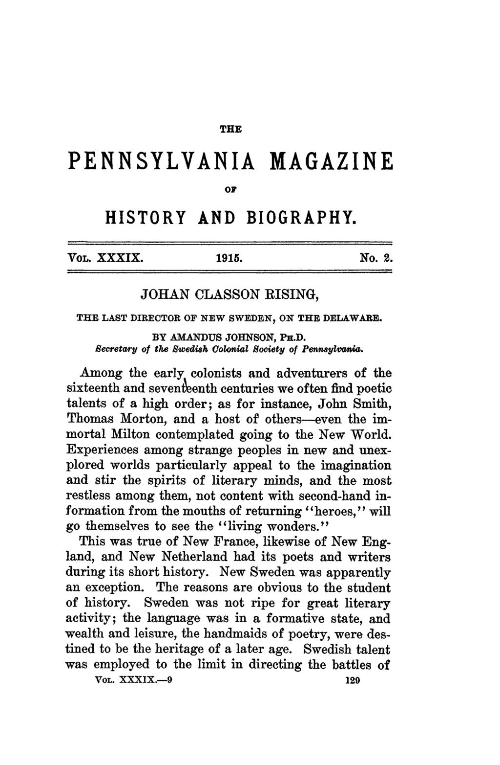 THE PENNSYLVANIA MAGAZINE OF HISTORY AND 