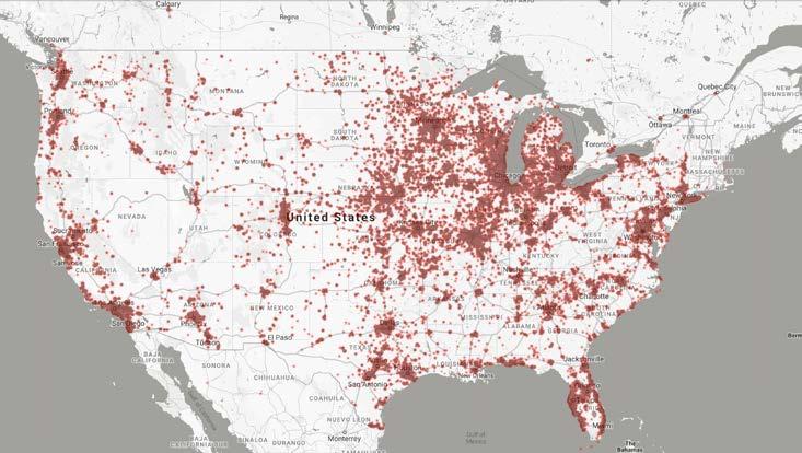 Locations of LCMS churches in the lower 48 United States * Reflects contributions to LCMS national- and international-level mission and