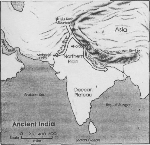 ANCIENT INDIA India is located in southern Asia. On a map, India looks like a huge triangle of land pushing into the Indian Ocean. Natural barriers separate India from the rest of Asia.