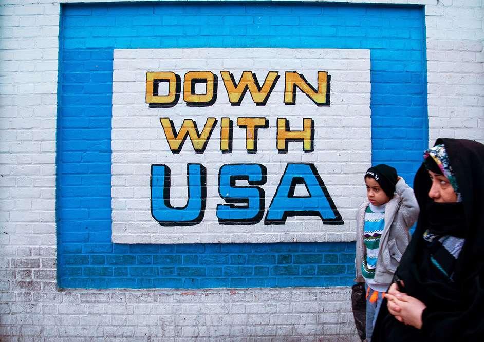 Down with USA on the walls of the former American embassy in Tehran.