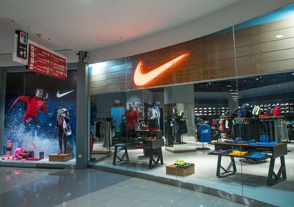 A Nike store inside a giant mall.
