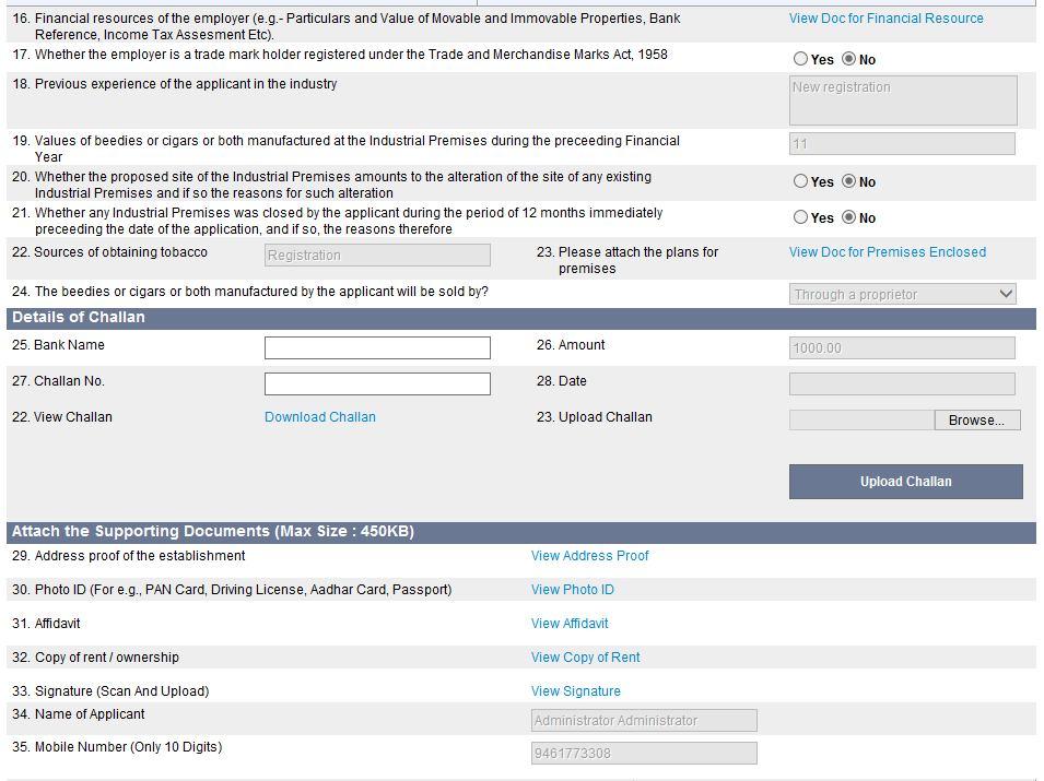 PAYMENT RESPONSE BY USER On the level of user, click on application status to view the status. Click on own application number, detailed page will appear with automatic filled data.