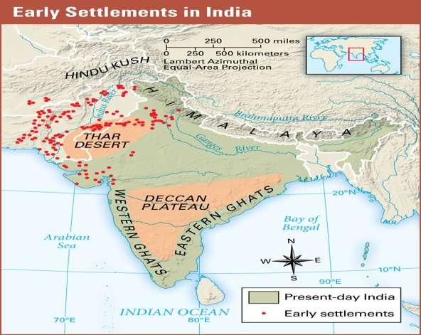 13.9 Early Settlements in India About 2500 BC, about the time when the pyramids were rising in Egypt, the first Indian civilizations were forming in the Indus River Valley.