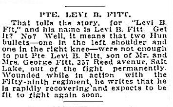 Levi Fitt Wounded in Battle Salt Lake Herald,
