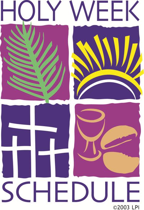 Schedule for Extra Ordinary Ministers of Holy Communion for Holy Week Holy Thurs 3/24/1 7 pm 1 Judy Davis Fuller 2 Diane Wuestefeld 3 Sarah Wuestefeld 4 Liz Galloway Brad McDivitt Barb Farrell Good