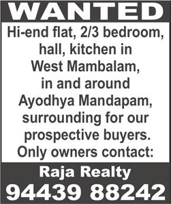 February 2-8, 2013 MAMBALAM TIMES Page 7 SPECIAL CLASSIFIED ADVERTISEMENTS Classified Advertisements under the heads Accommodation Required, Old Age Home, Marriage Hall, Mini Hall, Real Estate