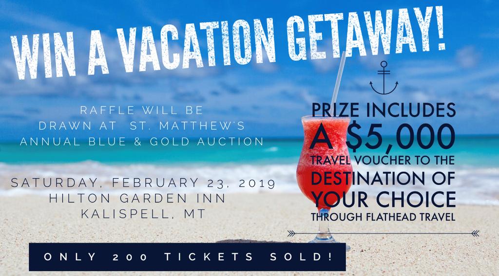 YOU WILL NOT WANT TO MISS OUT ON THIS!!! Tickets are $50 each and only 200 will be sold. First come, first served. Drawing will be held at St. Matthew's 44th Annual Blue & Gold Auction.