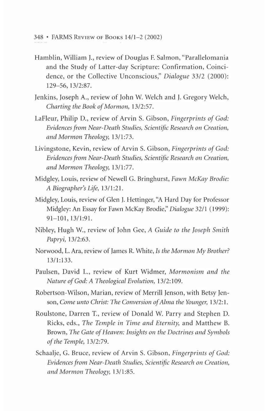 348' FARMS RIWIEW Of BOOKS 14/ 1-2 (2002 ) Hambli n, William J., review of Douglas F.