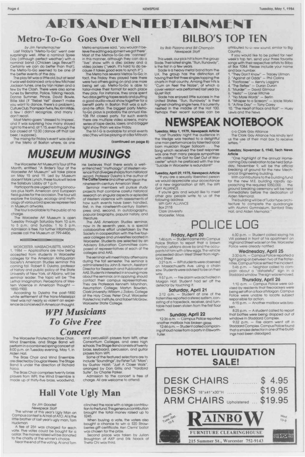 Page A NEW SPEAK Tuesday, May 1, 1984 Mero-To-Go Goes Over Well by Jim Fensermacher Los Ffldoy's "MercrTcrGo" wen over surprisingly ""911.