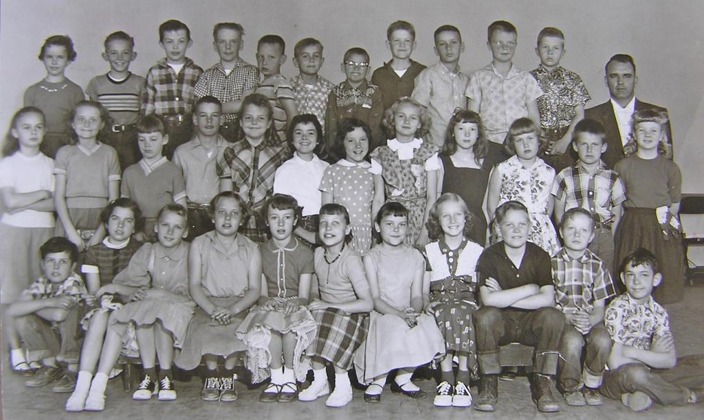 4th Grade, Rees Elementary 1956-57, Spanish Fork, Utah Front l to r: Richard Hartvigsen, Julie Christensen, Marilyn Clark, Karma Jane Finch, Nancy Bingham, Joylyn Tanner, Susan Hales, Annette Searle,