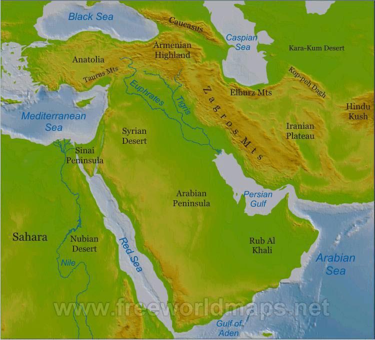 Major Physical Features Sahara Desert Arabian Peninsula Jordan River Tigris