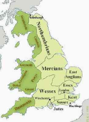 Seventh-Century Kingdoms The Anglo-Saxon Heptarchy: Kent, Sussex (South Saxons), Wessex