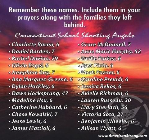 Please also remember to pray for the family of- Nancy Lanza, age 52 and Adam Lanza, 20. Acolytes Children s Sermons Jan. 6 Nadine Tussing Jan.