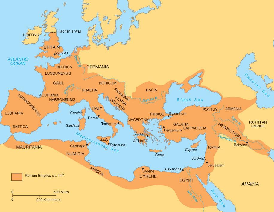 The Roman Empire at the Time of the Emperor Hadrian (ca. 140 A.D.) Subjects did provide military units for the Roman army. The units were called auxilia (helpers).