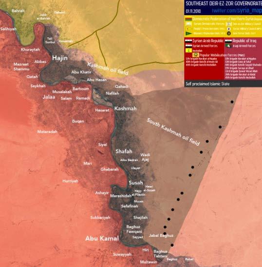 6 ISIS attack north of the town of Hajin ISIS operatives launched a large-scale sudden attack against the SDF forces in the Al- Bahra area, north of Hajin, under the cover of the bad weather (rain