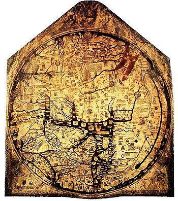 The Mappa Mundi - a medieval map of the world with Jerusalem at its centre.