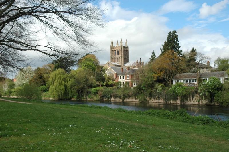 The riverside park walk After visiting the cathedral we took a stroll across St Martin's Street bridge over the River Wye and had a pleasant walk with distant views of the cathedral and city from the
