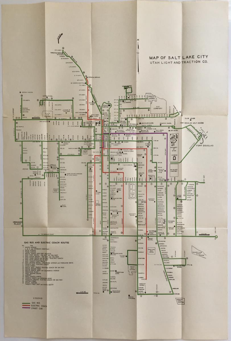 Salt Lake City Streetcar Map 3- [Salt Lake Streetcar Map]. Salt Lake City: Where to Go and How to Get There. [Salt Lake City]: Utah Light and Traction Company, June, 1943.