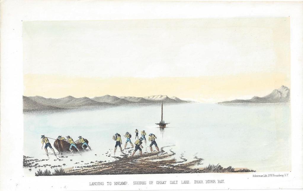Great Salt Lake View from Stansbury 4- [Stansbury, Howard]. Landing to Encamp, Shores of Great Salt Lake, Bear River Bay. [Philadelphia]: [Lippincott, Grambo and Company], [1852].