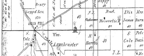 The 1876 Atlas shows the land owned by George Terry.