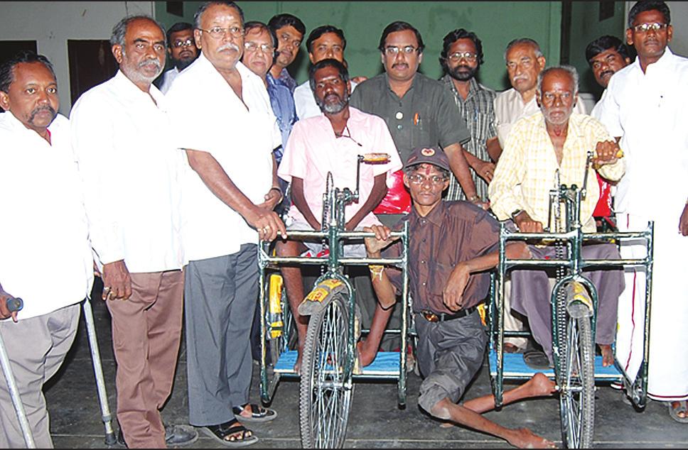 maguru Apartments, 29, P.T. Rajan Salai, K.K.Nagar) celebrated his 72 nd birthday on August 17 by donating tricycles to Tamilnadu Udavikkaram Association which works for the welfare of the handicapped.